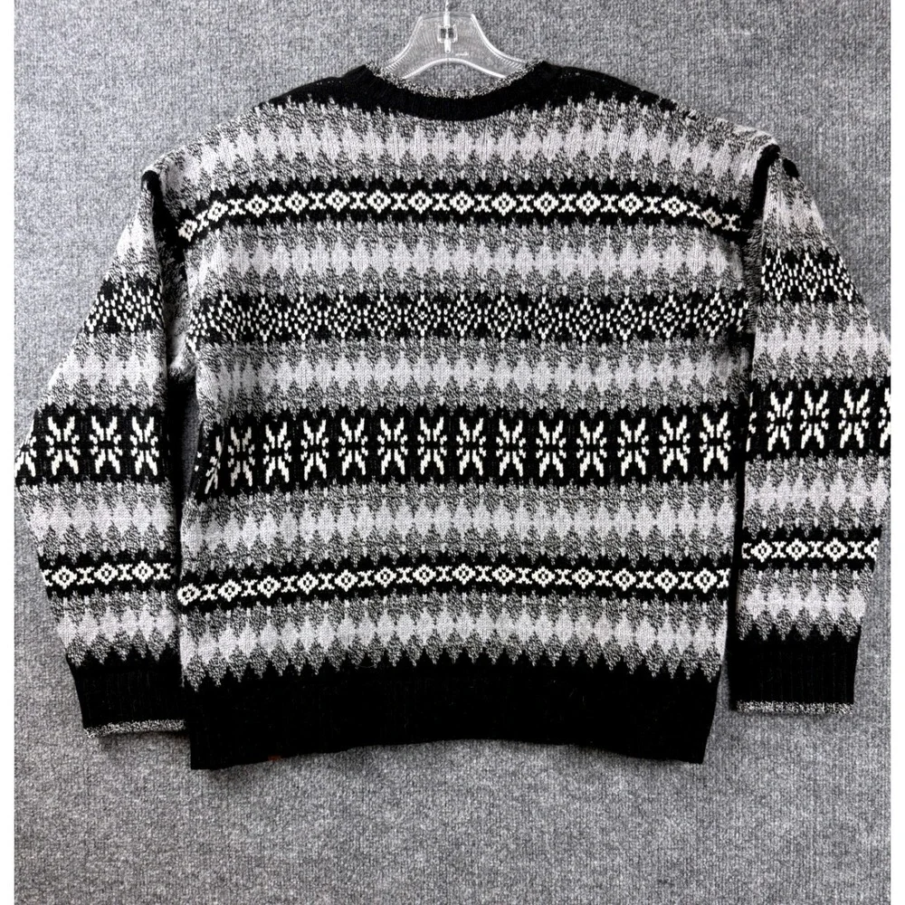 Obermeyer Men Sweater XL Fair Isle Ski Knit Nordic Argyle Prep Winter Black Crew